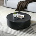 thumbnail image 3 of 31.49''  Round Coffee Table with Marble Texture, Modern Low Drum Circle Fiberglass Coffee Table, Side Table Accent Table for Living Room, Outdoor, No Need Assembly, Black, 3 of 7