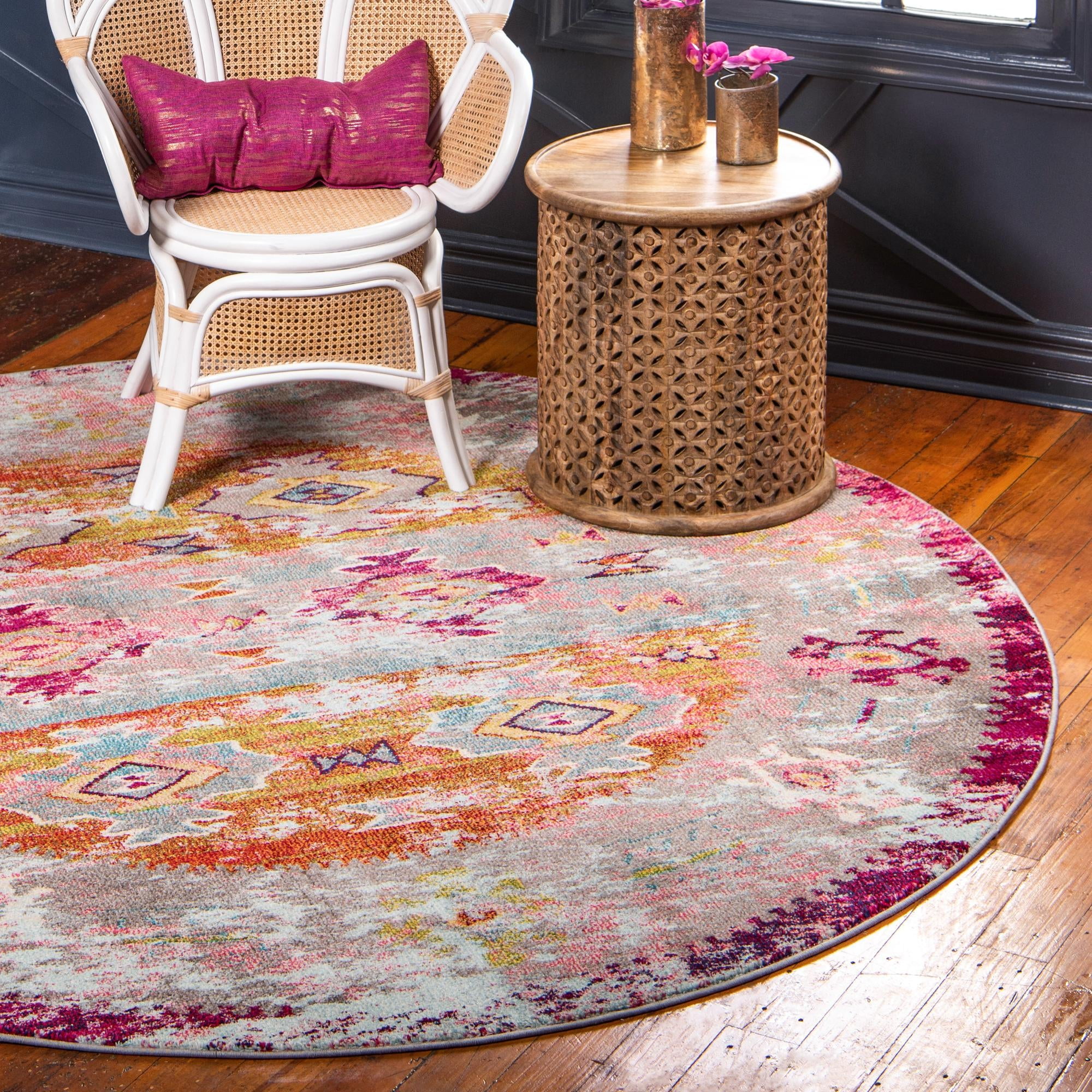 El Paso Collection Rug 8 Ft Round Pink Medium Rug Perfect