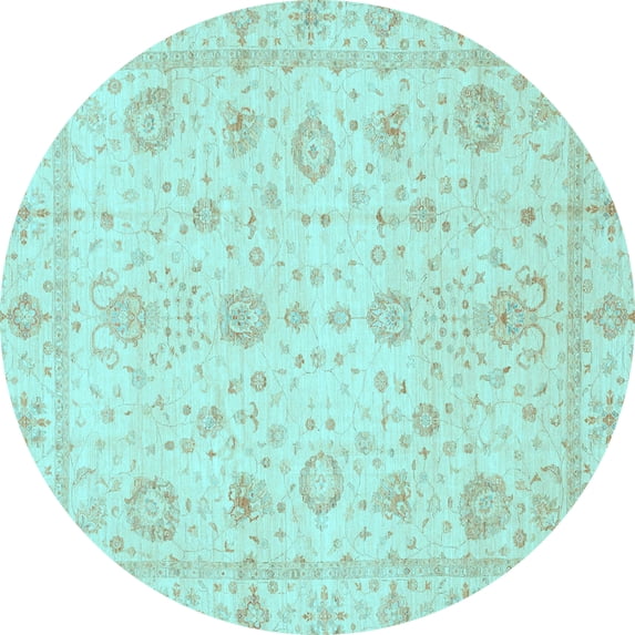 Ahgly Company Indoor Round Oriental Light Blue Traditional Area Rugs, 4' Round