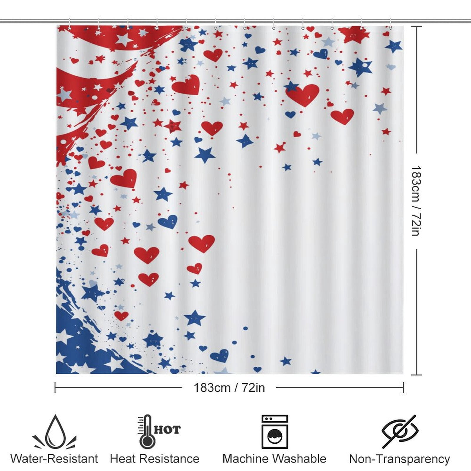 4th of July 4PCS Shower Curtain Sets with Rugs with Non-Slip Bath Mat Toilet Rug，72" X 72"