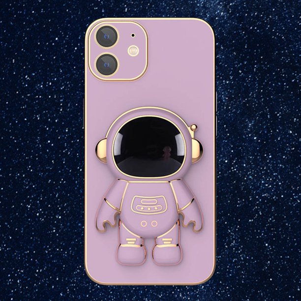 3D Plating Astronaut Hidden Stand Case Cover Cute Astronaut Stand Phone Case para IPhone 12 TPU Cover