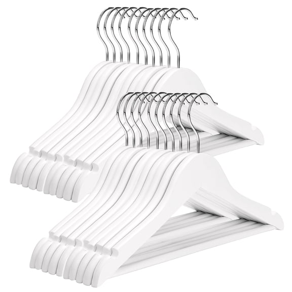 BagDream Baby Wooden Hangers 10 Pack, Kids Wooden Hangers with Pants Bar and 360° Anti-Rust Swivel Hooks for Children's Clothes, 12.75 inch, White