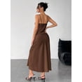 thumbnail image 2 of Brown Satin Slip Dress With Spaghetti Straps And Cowl Neck For Evening Or Date Wear, 2 of 8