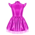 thumbnail image 3 of Raenseen Kids Girls Outerspace Astronaut Dress Robot Dress Up Iridescent Glossy Flare Sleeve Ruffle Alien Tutu Dress Hot Pink 12, 3 of 7