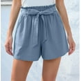 thumbnail image 5 of Women Casual Shorts Bowknot Tie Waist Summer Shorts with Pockets Gray Blue L, 5 of 7