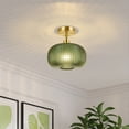 thumbnail image 2 of 9.84'' Semi Flush Mount Ceiling Light, Adjustable Hanging Gold Sloped Ceiling Lights with Green Glass Shade, 2 of 8