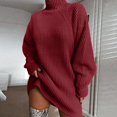 thumbnail image 3 of Women's Fall Winter Oversize Pullover High Neck Loose Fit Long Sleeve Sweater Dress, Casual Knit Dress for Women, Warm and Comfortable Everyday Wear,Wine,S, 3 of 8
