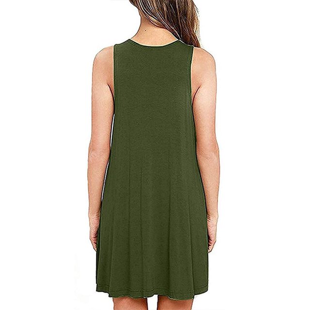 Robe d'Été V Cou Robe de Couleur Unie V Couleur T-Shirt Décontracté en Vrac Robe de Réservoir de Plage, Vert, S