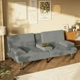 thumbnail image 2 of Wubio Futon Sofa Bed, Futon Couch with Removable Armrests, Adjustable Recliner Sleeper Sofa Bed with Dual Cup Holders for Living Room, Apartment, Office (Corduroy, Grey), 2 of 9