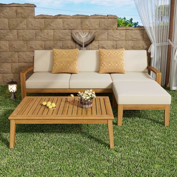 Newboti GRENADA L Shape 5pc Acacia Sectional Patio Sofa Set 664841932894962