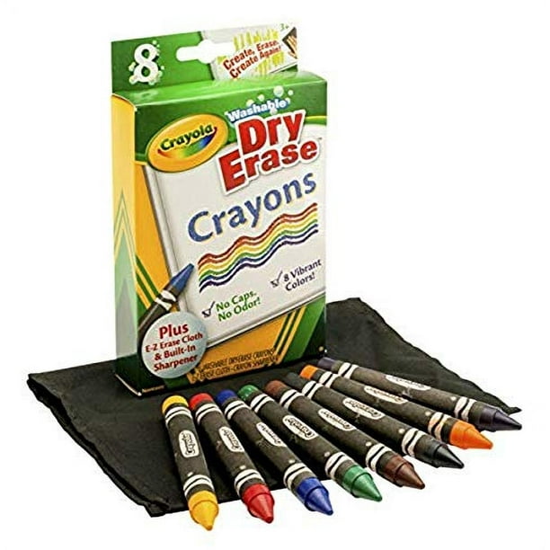 Crayola Crayones lavables pizarra blanca 8 colores clásicos con sacapuntas y paño borrador no tóxicos para niños 3+