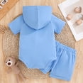 thumbnail image 5 of mgoYE Infant Baby Boy Summer Clothes Mom Dad Me Letter Print Short Sleeve Hooded Tops Drawstring Shorts Toddler Baby Boy Outfit 3 6 12 18 24 Months 3T(Blue,3-6 Months), 5 of 8