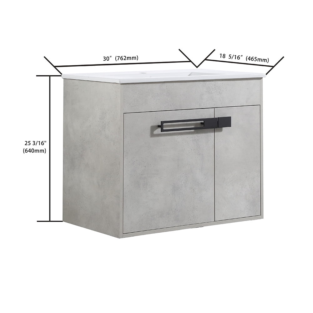 30" Bathroom Vanity with Sink Combo Bathroom Vanity Ceramic Single Basin Set with Doors Adjustable Shelves for Bathroom, Gray 30"