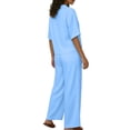 thumbnail image 4 of hoksml Women's 2 Piece Outfit Collared Neck Short Sleeve Top and Wide Leg Pants Cotton Linen Blend Casual Set, 4 of 8