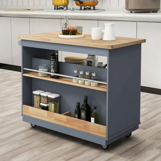 Dusty Blue Kitchen Island Cart Farmhouse With Storage 4 Tier Utility Rolling Mobile Drawer Spice Rack And Wine Com Drawer Spice Rack And Wine, Farmhouse Kitchen Islands