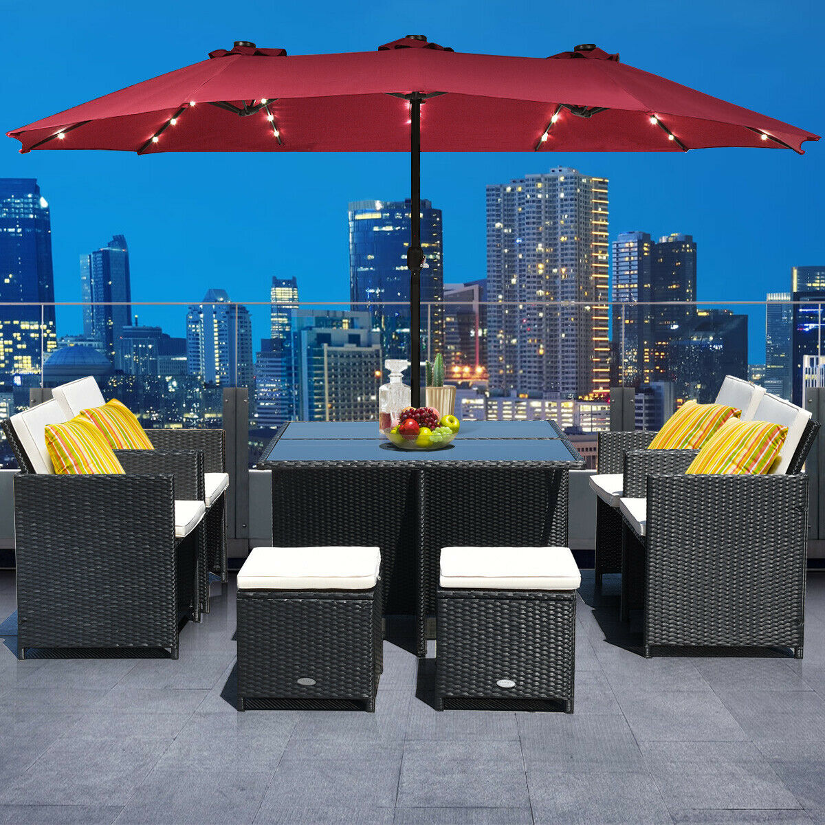Burgundy Iwicker 15 Ft Double Sided Patio Umbrella Outdoor Market Umbrella With Crank Umbrella Base Included Umbrellas