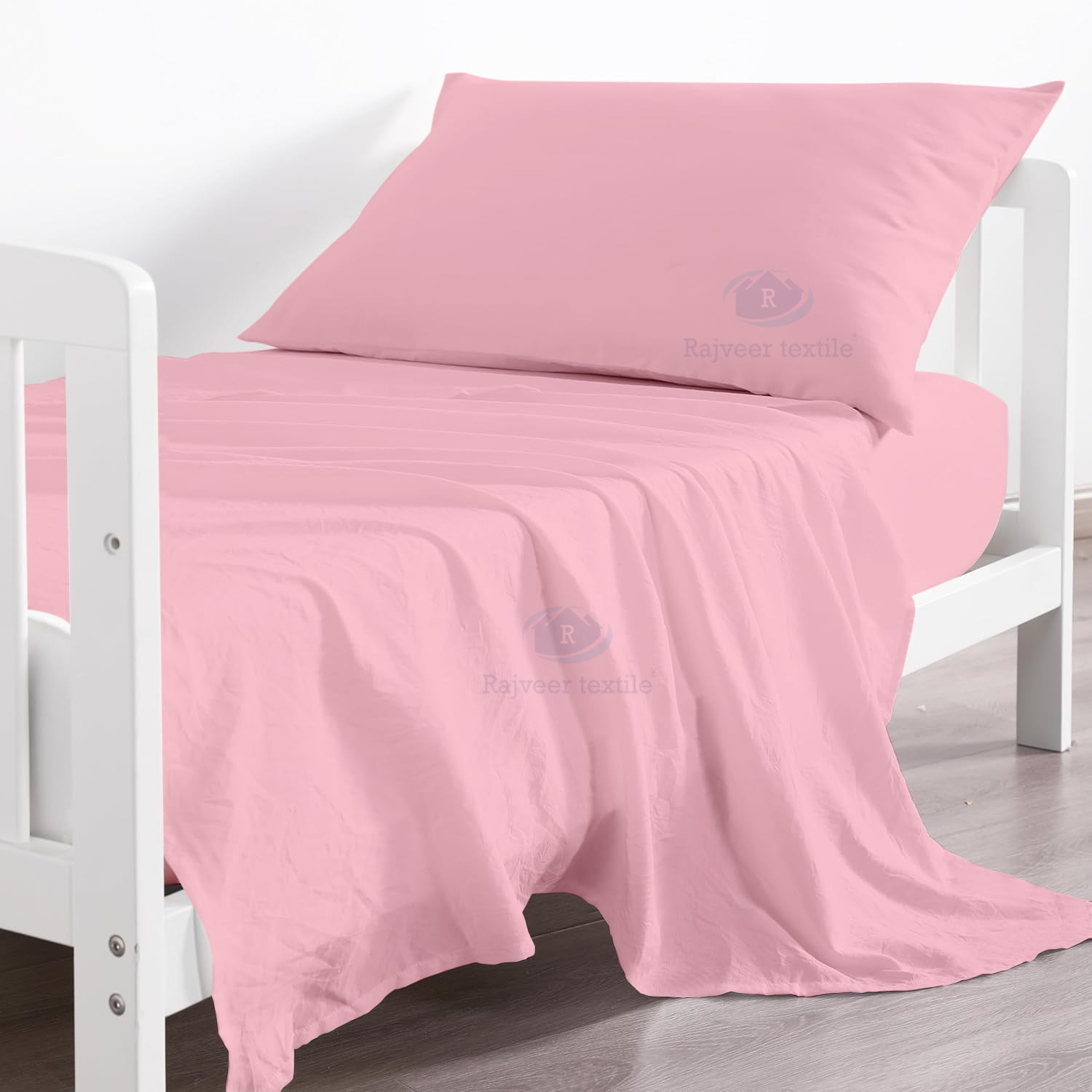 Egyptian Cotton 3-Piece Toddler Bedding Set Includes Crib Mattress Sheet Upto 8" Deep Pocket, Flat Sheet and Envelope Pillowcase, Silky Soft, Breathable and Lightweight, Pink Color