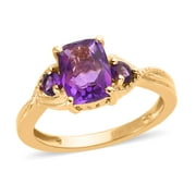 Shop LC Amethyst Cushion 925 Sterling Silver Vermeil Yellow Gold Plated 3 Stone Ring for Women Jewelry Size 6 Ct 1.39 Birthday Gifts