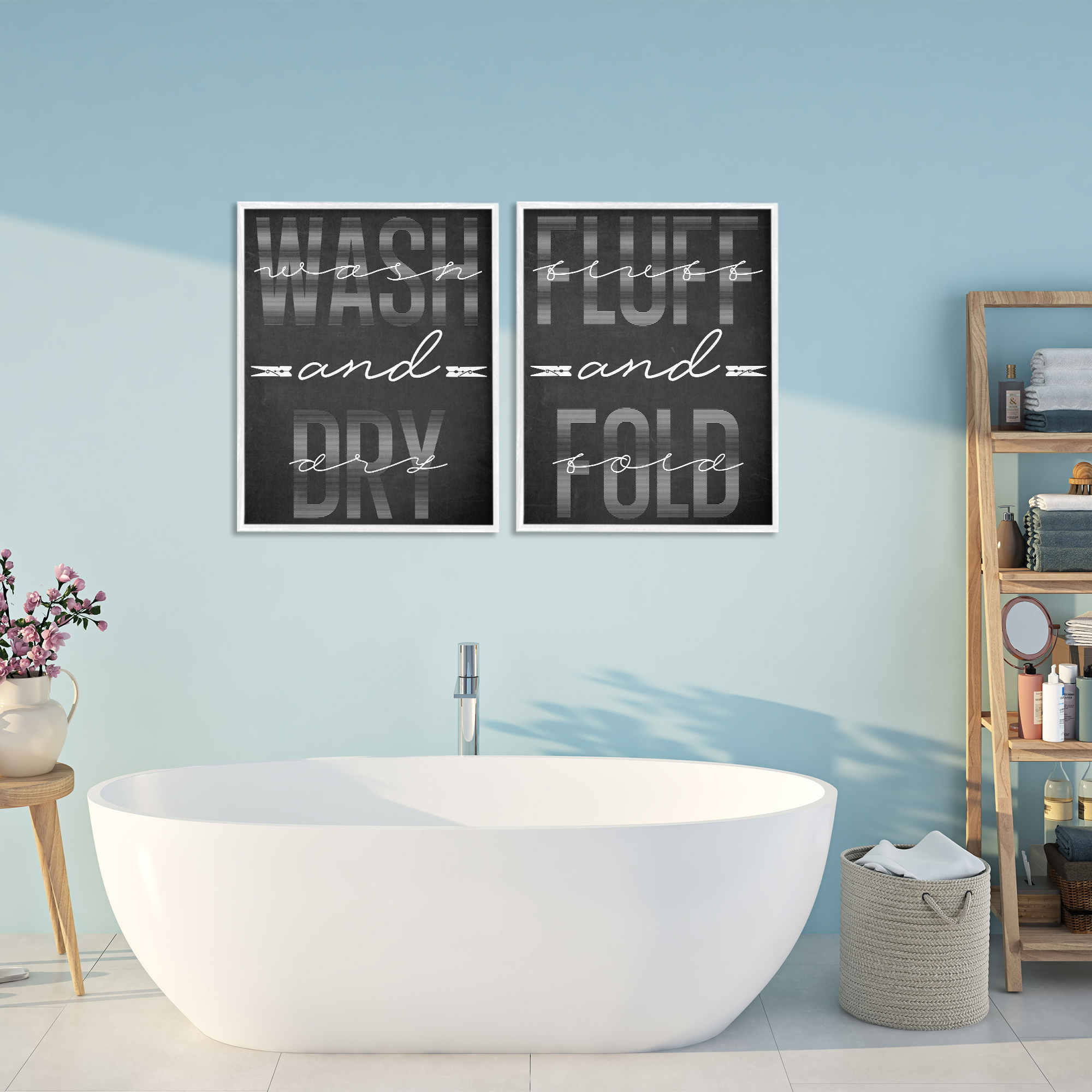 Laundry Words in Black 2 Piece White Framed Giclee Art Set, design by Marcus Prime