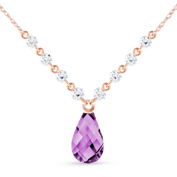 Galaxy Gold 14K Rose Gold Natural Diamonds and Amethyst Pendant Necklace - February Birthstone - Peace & Wisdom - 16" to 24" - Fine Jewelry for Women