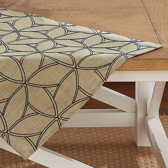 HomeMagic, Table Runner, 100% Embroidered Polyester 54" x 16", Tan/Blue
