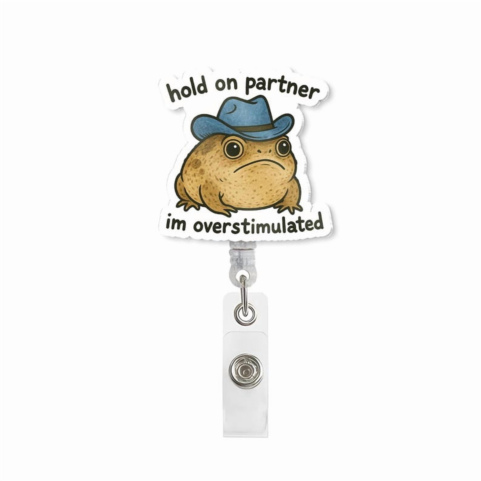 TiniDecor Funny Cowboy Frog Badge Reel, Retractable ID Holder, Cute Work Accessory Gift