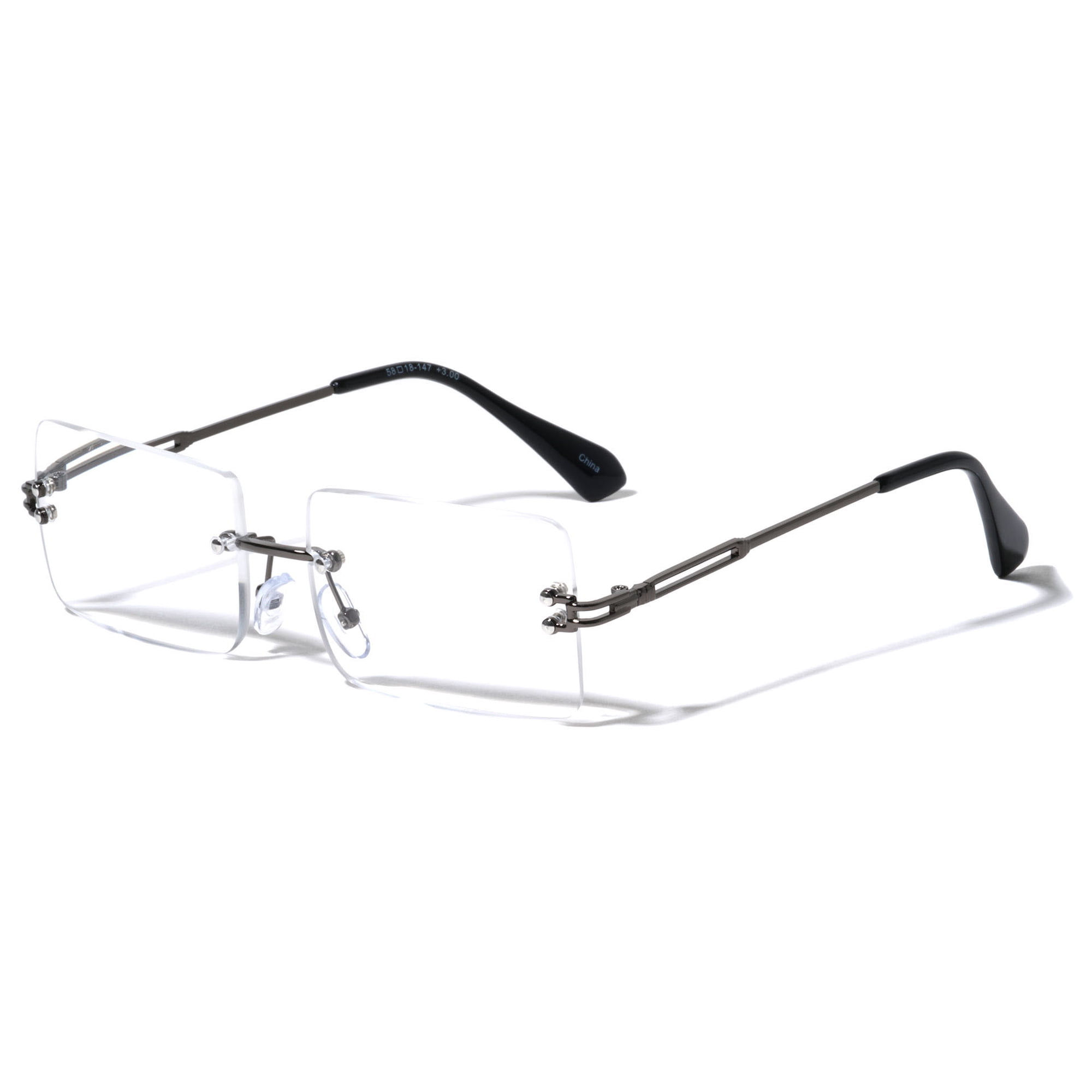 Men Modern Metal Rimless Eyeglasses, Anti Eyestrain & UV Glare - Clear lens reader reading glasses with BLUE LIGHT BLOCKING, UV protection