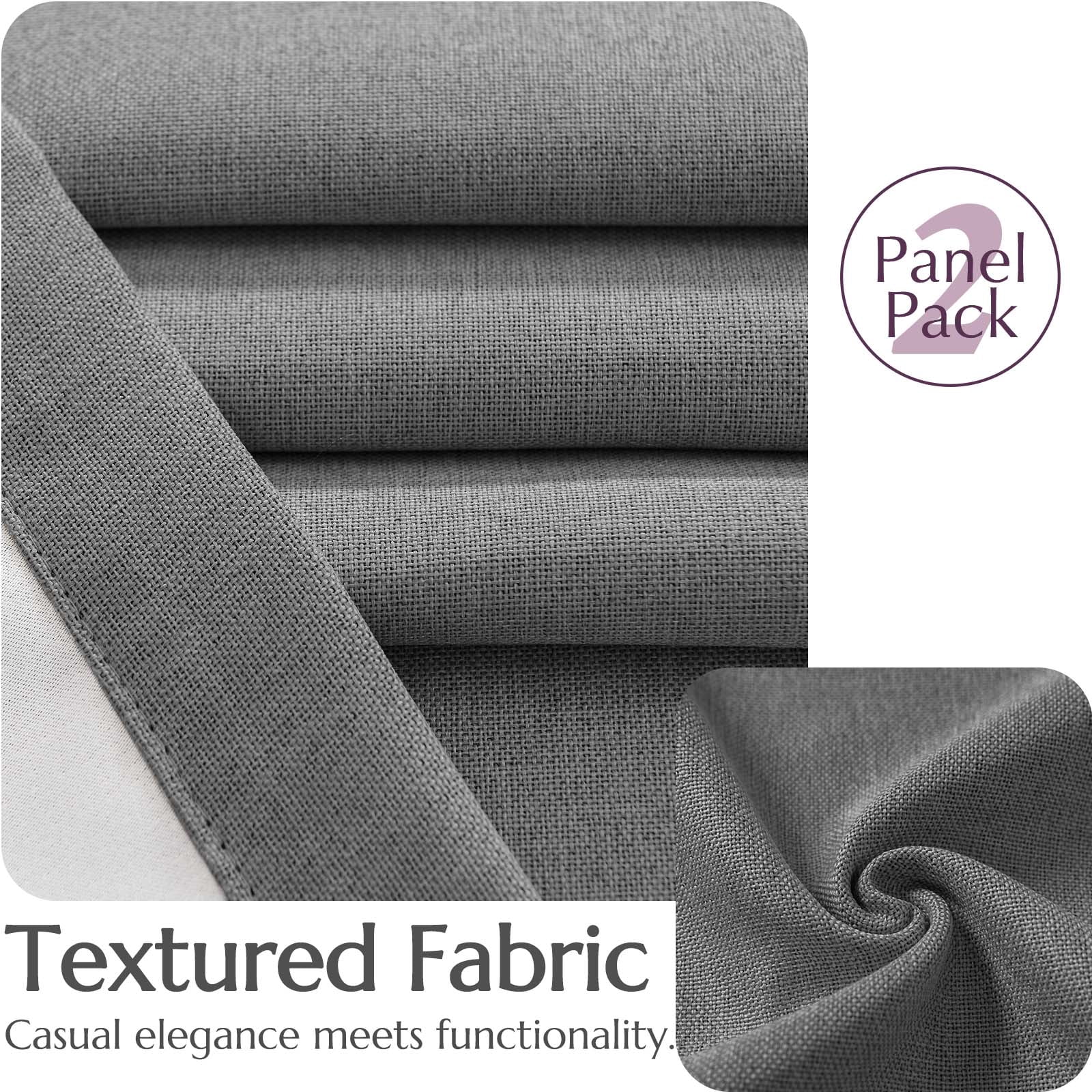 CURTAINKING Linen Texture Curtains 90 inch Grey Room Darkening Drapes Bedroom Living Room Thermal Insulated Window Treatment Grommet Top 2 Panels