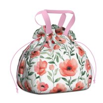 Pioneer Flower Drawstring Lunch Bag Women - Drawstring Lunch Bag Insulated for Work Office - Stain-Resistant Large Lunchbags for Women with Multi-Pockets