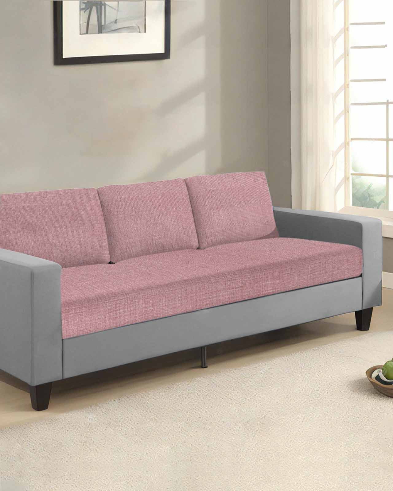Vintage Nude Pink Couch Cushion Covers Stretch, Washable Sofa Seat Covers Individual Seat Cushion Sofa Slipcovers Farmhouse Retro Solid Color Linen Texture Couch Cover Furniture Protector S-1PCS