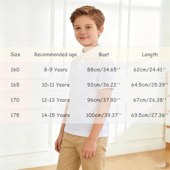 Youth Polo Shirts for Boys White Short Sleeve Polo Shirt 100 Days of School Shirt Boys Summer Casual Breathable Shirts for Boys 14-15 Years