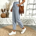 thumbnail image 4 of Womens Striped Pants Summer Casual High Waisted Drawstring Beach Pant Tapered Trousers with Pockets, 4 of 5