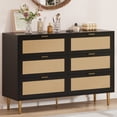thumbnail image 1 of GloryStar Wide Rattan 6 Drawer Dresser, Modern Bedroom Chest with Gold Legs and Handles, Large Tabletop, and Anti-Tipping Design, 1 of 6