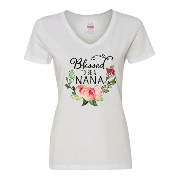 Inktastic Blessed to Be a Nana with Flowers Women's V-Neck T-Shirt