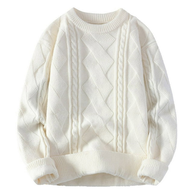 Styesk Mens Sweater Solid Color Pullover Sweater Cable Knit Crewneck Sweater Casual Loose Sweaters with Ribbing Edge Comfy Soft Oversized Sweater