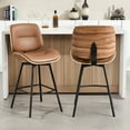 thumbnail image 2 of Counter Height Bar Stools Set of 2, 26" Swivel PU Leather Upholstered Bar Stools with Walnut Backs and Metal Legs, Retro Counter Stools for Kitchen Island, Dining Room, Pub, Brown, 2 of 8
