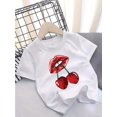 thumbnail image 1 of Girls' Summer Cotton T-Shirt, Casual Round Neck, Knitted Top with Random Print, Regular Fit, Stretch Fabric, Fashionable Tee for Kids, 1 of 7