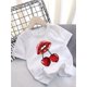thumbnail image 1 of Camiseta de algodón de verano para niña, cuello redondo informal, top de punto con estampado aleatorio, corte regular, tejido elástico, camiseta de moda para niños., 1 of 7
