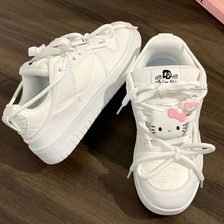 

Sanrio Hello Kitty Cute White Shoes With Cartoon Accessories Student Korean Trend Flat Board Shoe Y2k Women New Casual Sneakers