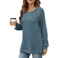 thumbnail image 6 of SOMER Fall Sweaters for Women Pullover Long Sleeve Crewneck Button Detail Casual Cozy Oversized Women Sweaters Ribbed Knit Lightweight,2025 Blue, 6 of 6