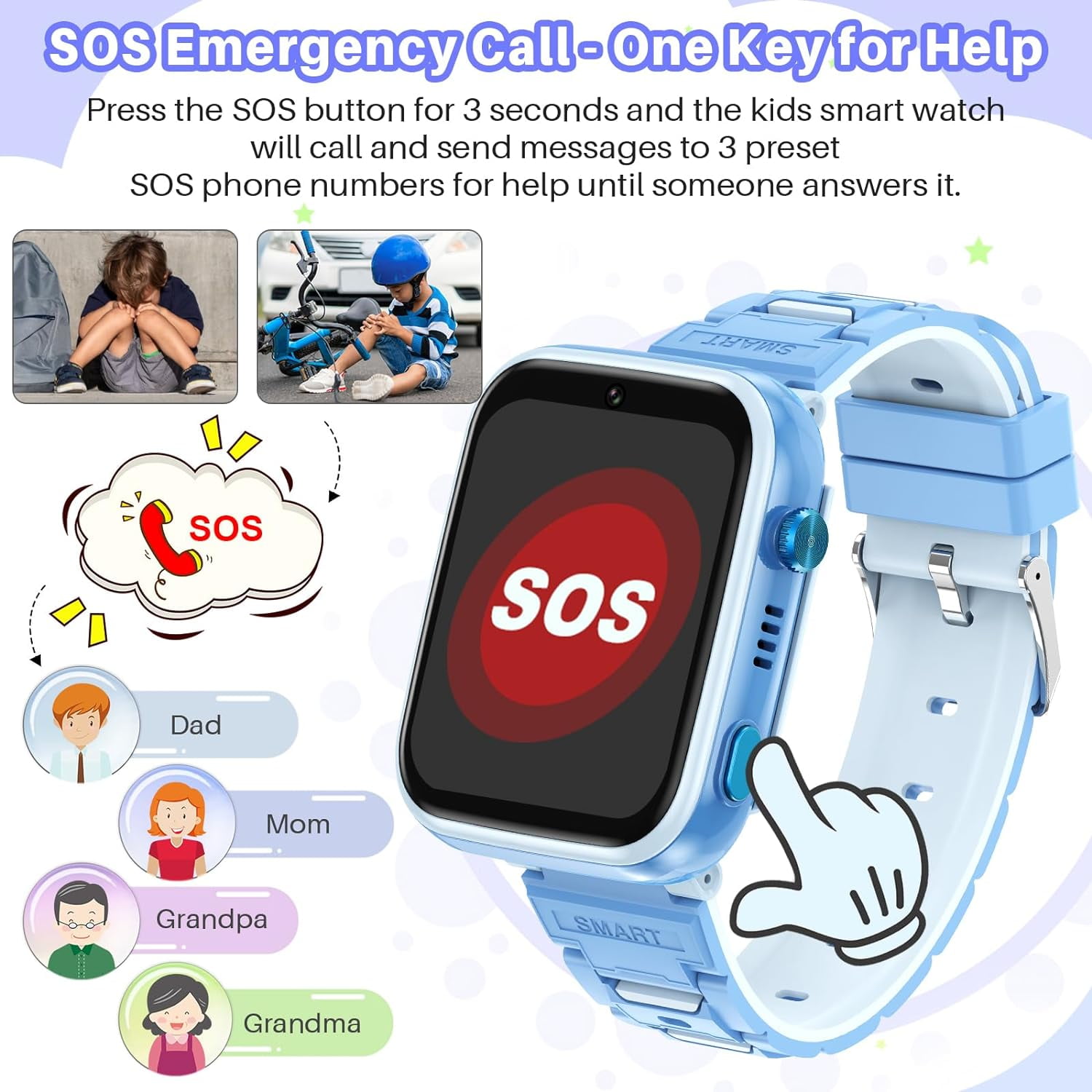 SHANNA 4G Smart Watch for Kids, GPS Tracker Watch, 2- Way Calling, Camera, SOS, WiFi, Touch Screen Kids Phone Watch for 4-12 Boys Girls Gifts, Blue