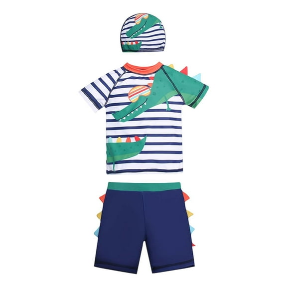 KKBOTIVE Boys Cartoon Print Long Sleeve Rash Guard Swimwear Set with Trunks for Toddler Kids Beach Pool Summer Sun ( Navy Size: 6-12 Months )