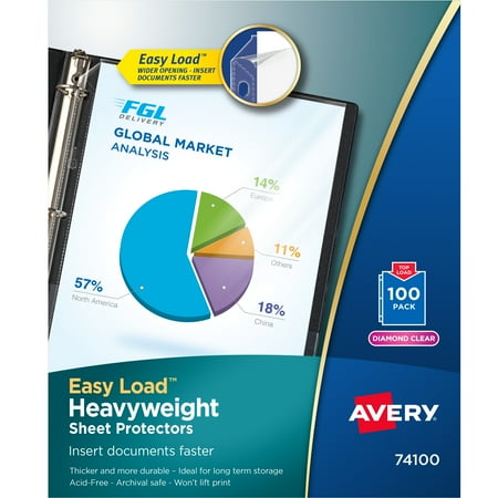 UPC: 0077711741003 | Avery Diamond Clear Heavyweight Sheet Protectors  Easy Load  100 Document Protectors (74100)