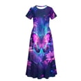 thumbnail image 5 of Uourmeti Girls Summer Maxi Dresses Crew Neck Short Sleeve Casual Flowy Tiered Long Dress with Pockets (Purple Butterfly Galaxy), Size 9-10 Years, 5 of 7