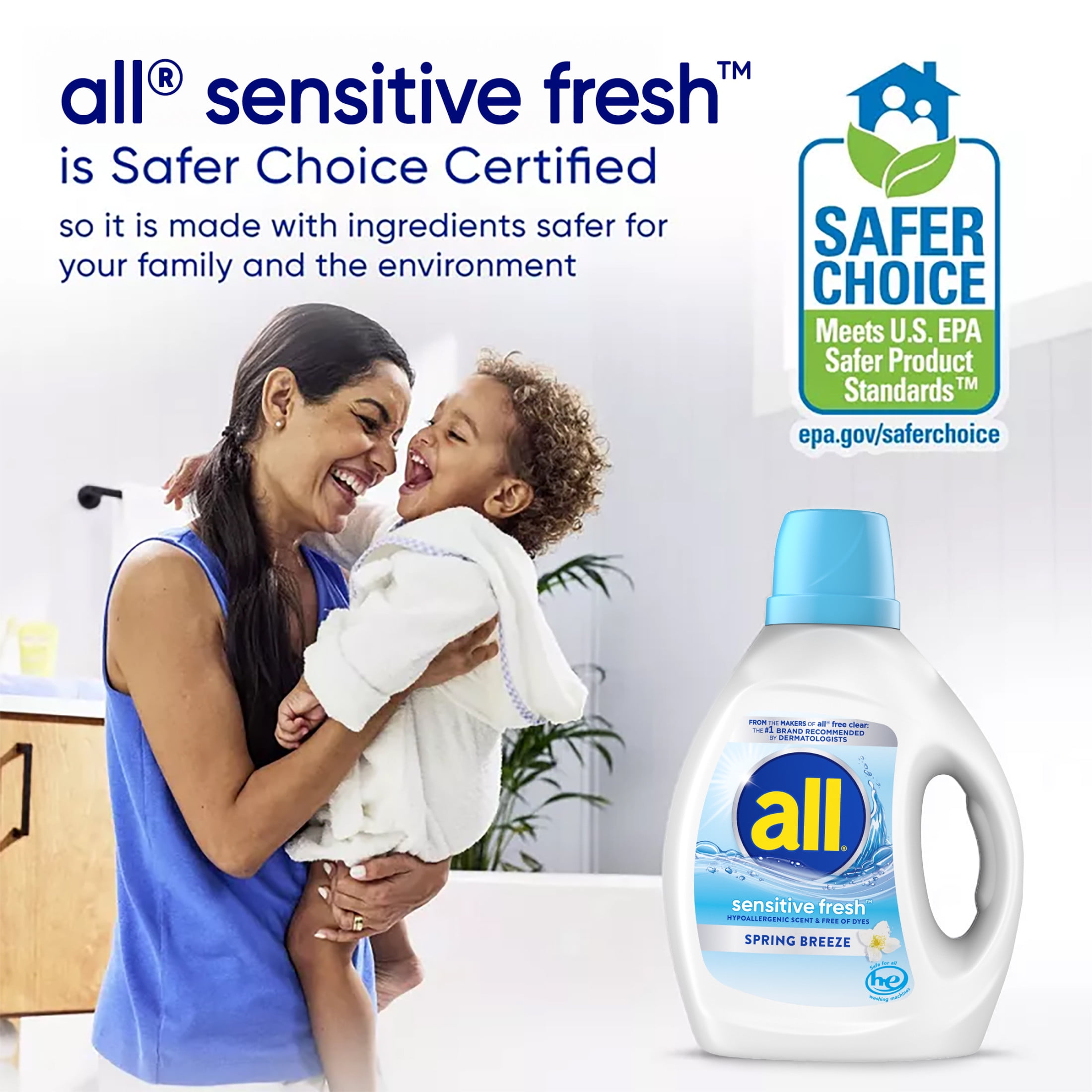 All Sensitive Fresh, Liquid Laundry Detergent, Spring Breeze, 88 oz, 58 Loads
