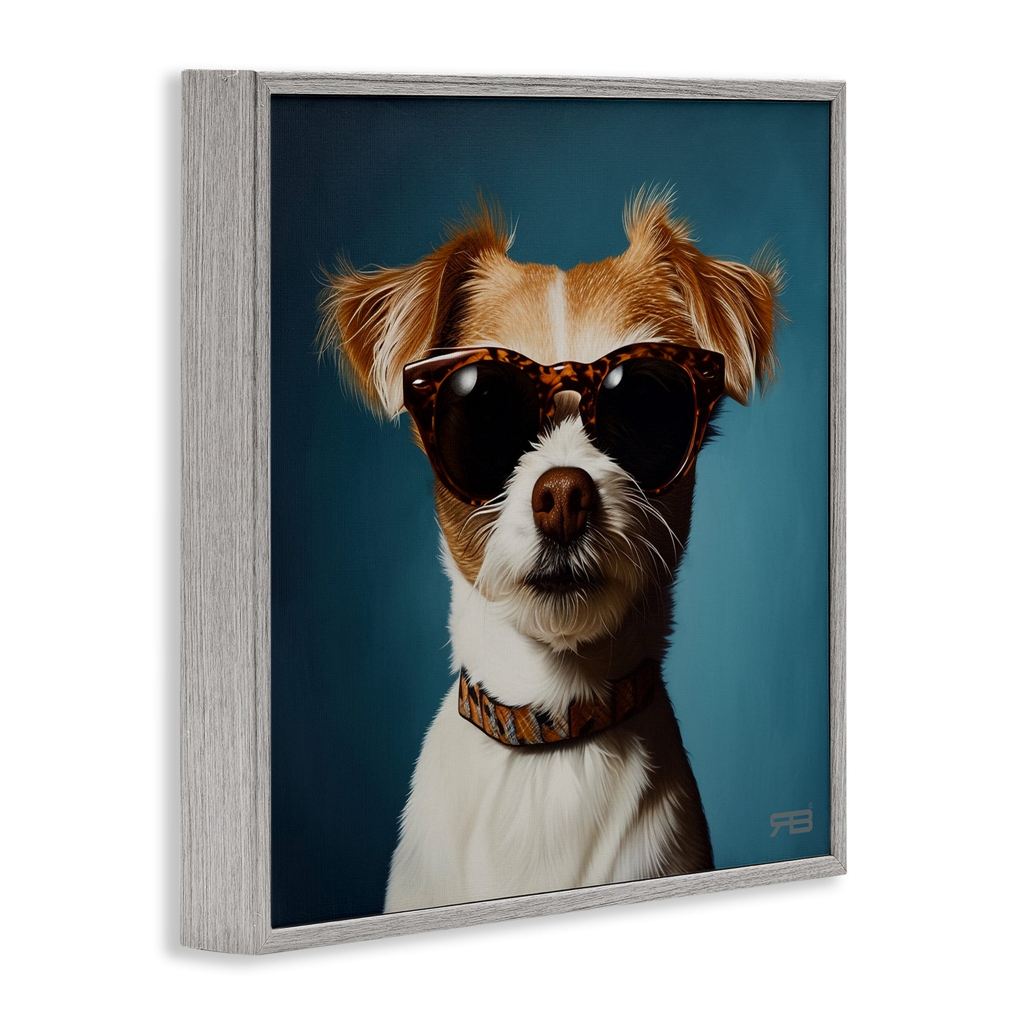 Stupell Industries Cool Dog on Blue Animals & Insects Painting Gray Framed Art Print Wall Art, 24 x 24