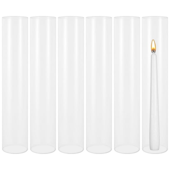 6 Pcs Hurricane Candle Holders, 2.6×13.8" Glass Candle Sleeves, Transparent Bottomless Cylinder Vases, Tall Open Ended Taper Candle Shades, Chimney Tube Covers for Centerpiece