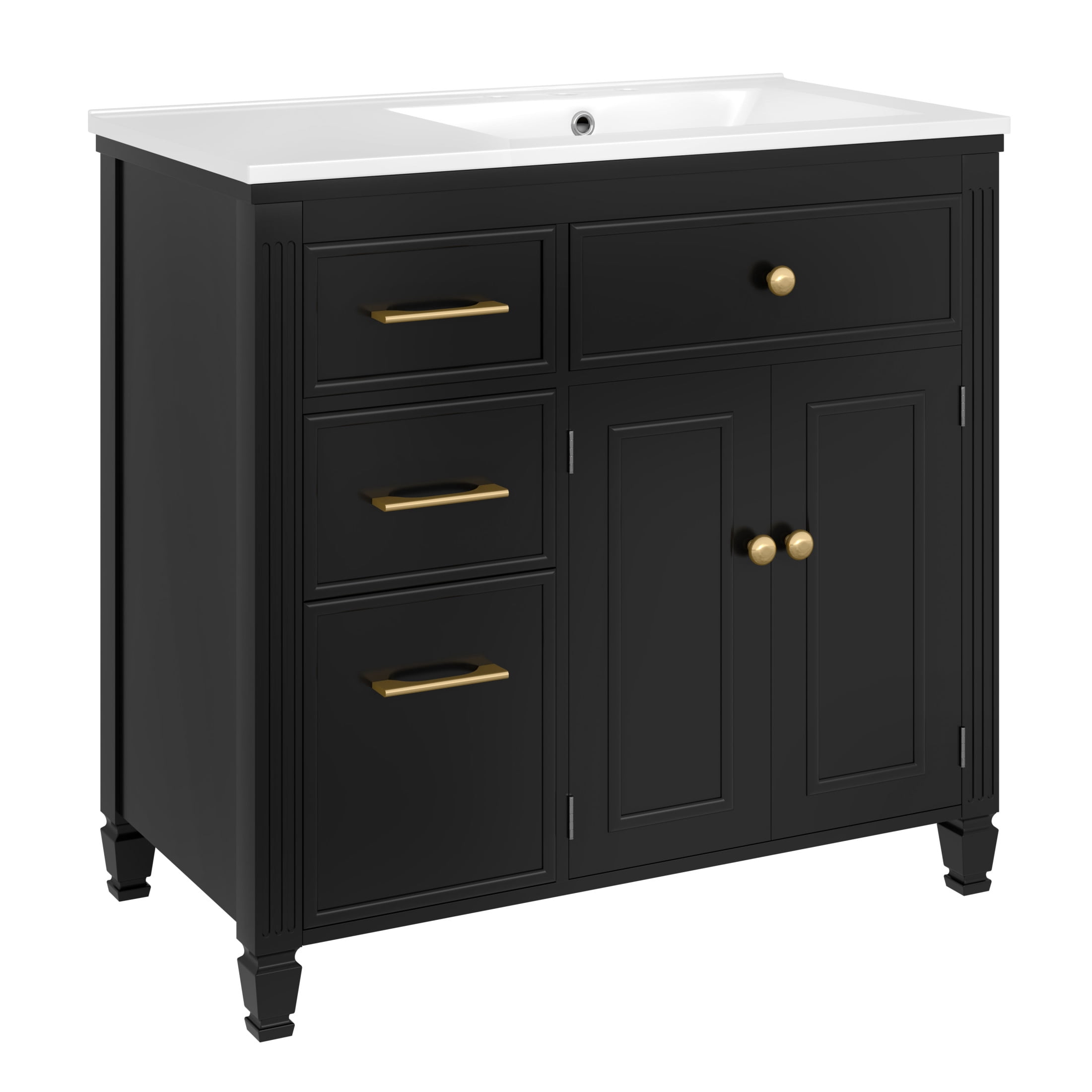 Christopher Knight Home 36" Bathroom Vanity with Sink, Tip-out Drawers & Gold Metal Handles, Black