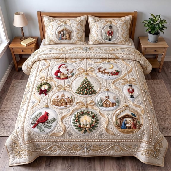 Christmas Elegance 3-Piece Quilted Bedding Set