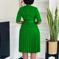 thumbnail image 3 of AURA Plus Size V Neck Pleated A Line Midi Dress High Waist Elegant Summer 2024 Office African Style Dress with Belt, 3 of 10